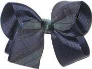 Large Trinity (Baton Rouge) Plaid with Navy Ribbon and Navy and Forest Knot Double Layer Overlay Bow